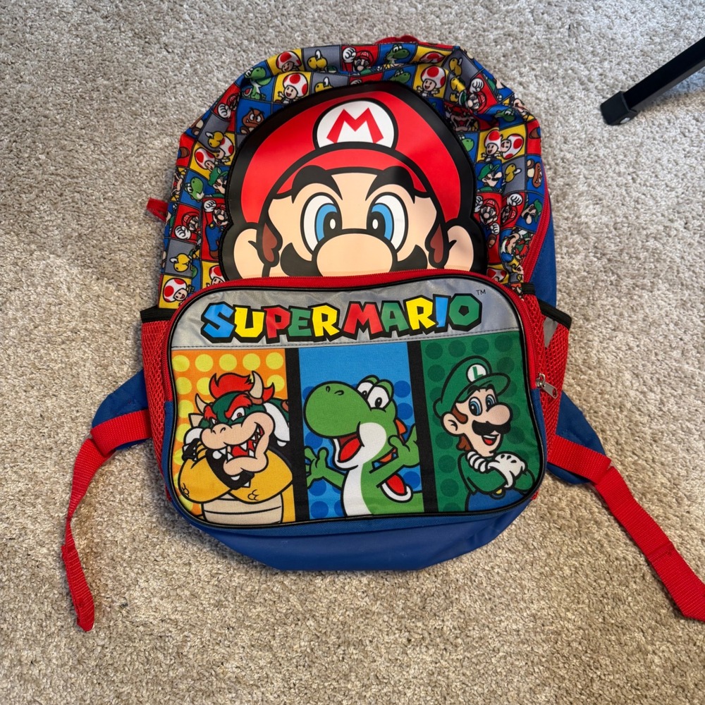 Nintendo Super Mario Bros Backpack Bioworld Luigi Yoshi Bowser Blue Red Bag